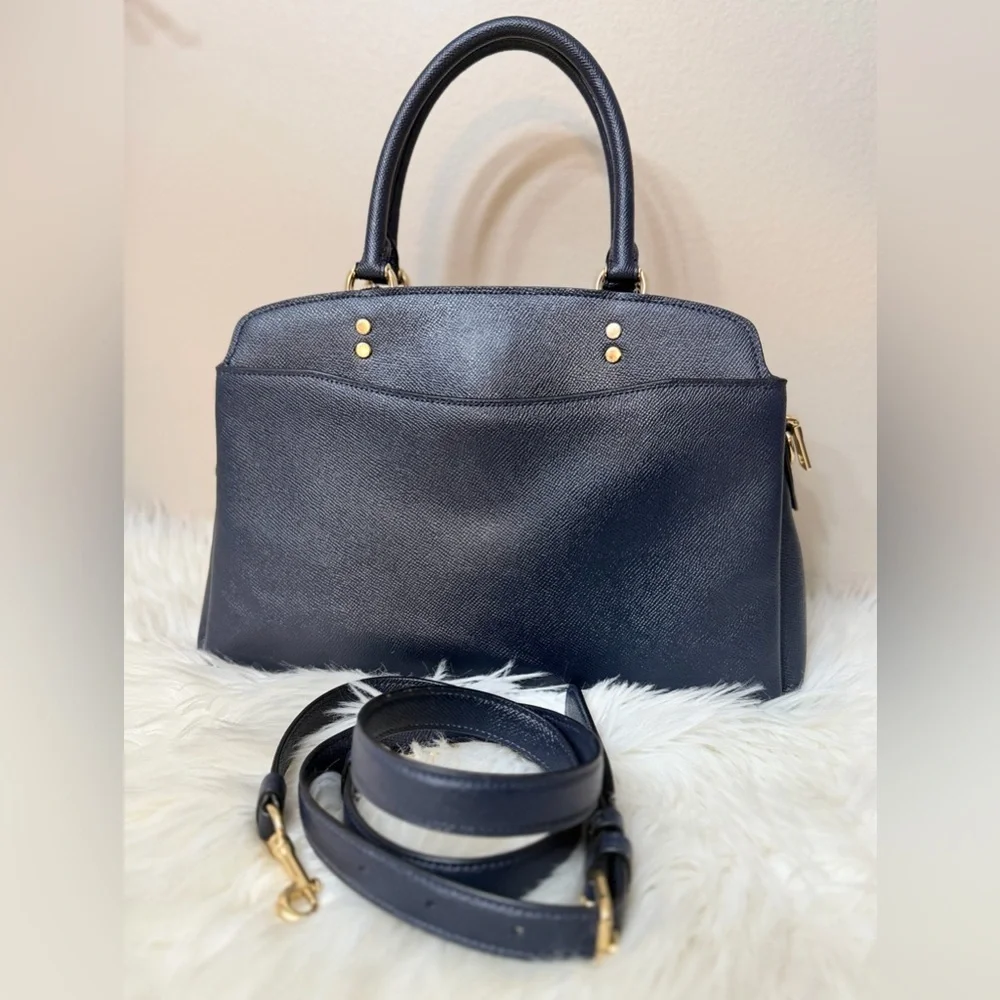 Vintage Coach Dark Blue Satchel with Gold Accents#91493